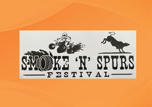 Load image into Gallery viewer, Smoke ‘N’ Spurs Decal white and black Print (rectangle)
