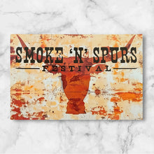 Load image into Gallery viewer, Smoke ‘N’ Spurs Decal Western Bull Print (rectangle)

