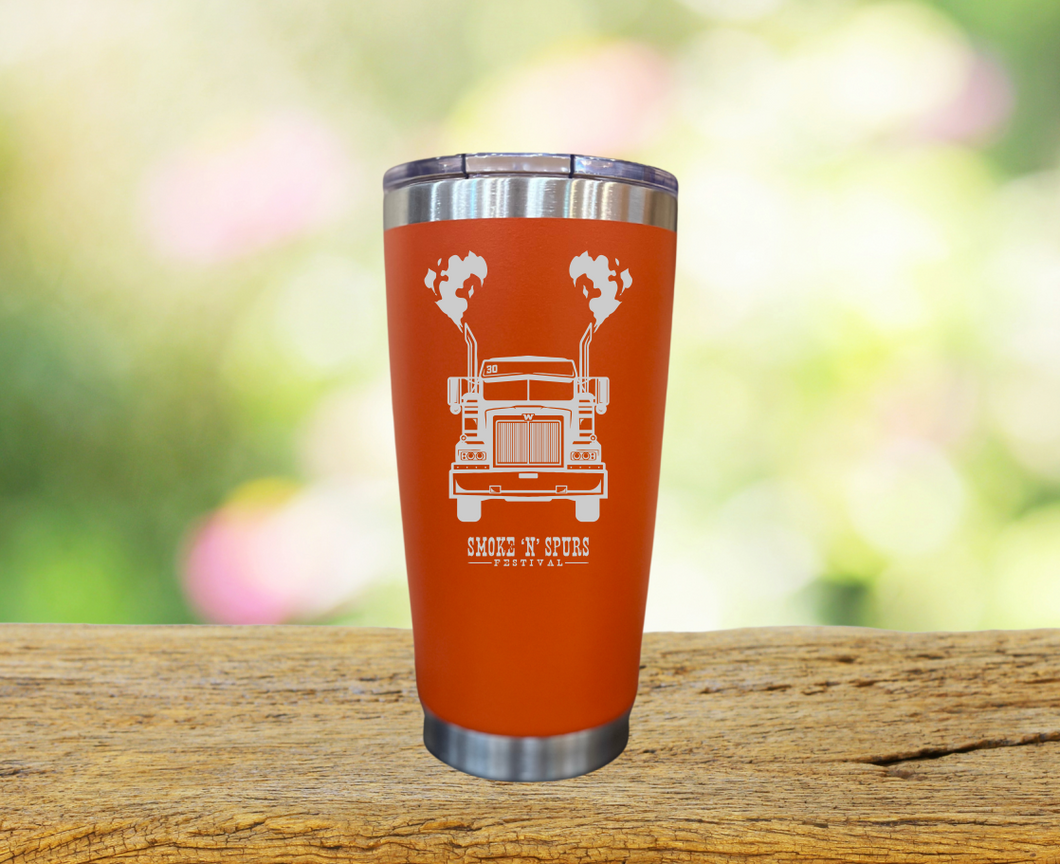 FREE PERSONALIZATION with purchased Smoke ‘N’ Spurs ticket  Orange Engraved Cup. Ends August 1st