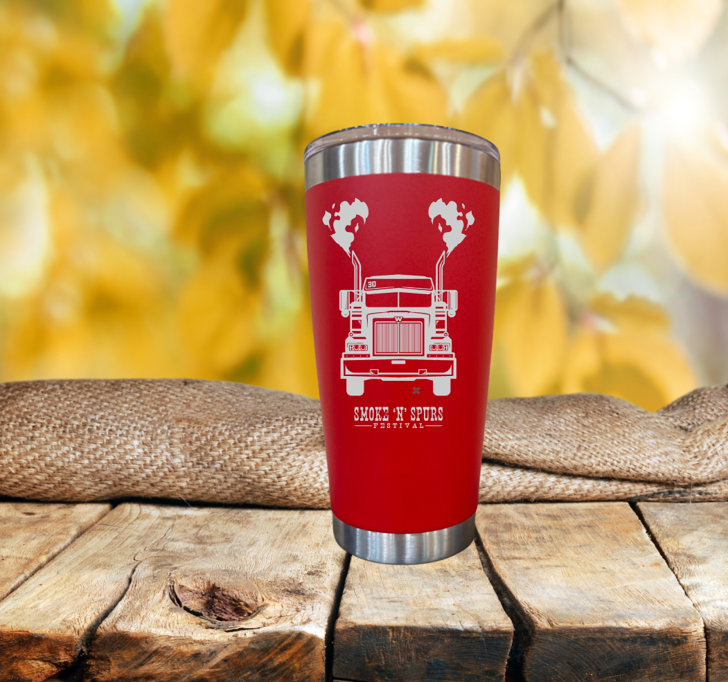 Ticket and Tumbler RED Engraved Thermal Cup Smoke ‘N’ Spurs get FREE Personalization